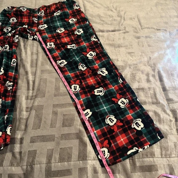 Disney Pajama Pants Womens Large Red Plaid Fleece Mickey Minnie Christmas Lounge - Picture 10 of 12